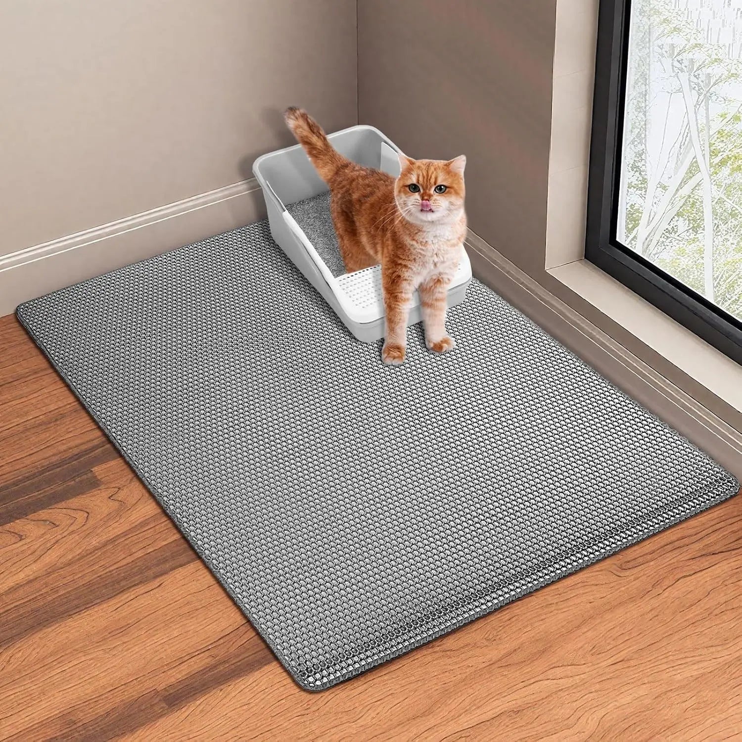 24''X 18'' Large Litter Mat, 2 Layer Cat Litter Mat Litter Trapping Mat,Litter Box Mats for Floor, Cats Litterbox Catcher Rug for Kitty Pet, Waterproof Urine Proof,Non-Slip