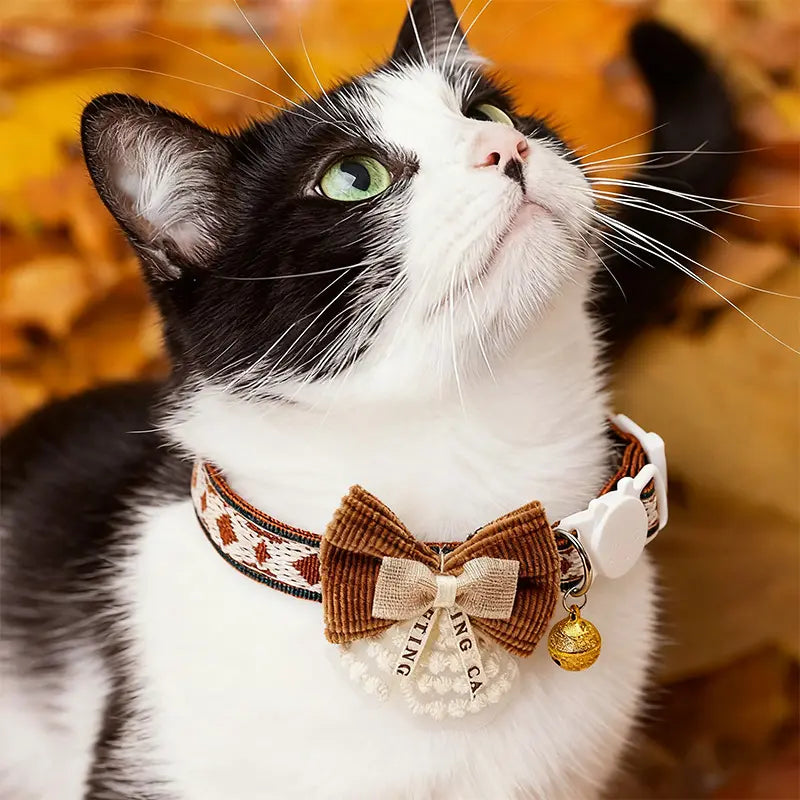 4Pc Adjustable Nylon Pet Collar Set with Embroidered Bow and Bohemian Floral Pattern, Bell Accessory - Suitable for Cats and Small Dogs,Summervibes Leash Harness Dog Accessories Dog Accessories for Large Dogs