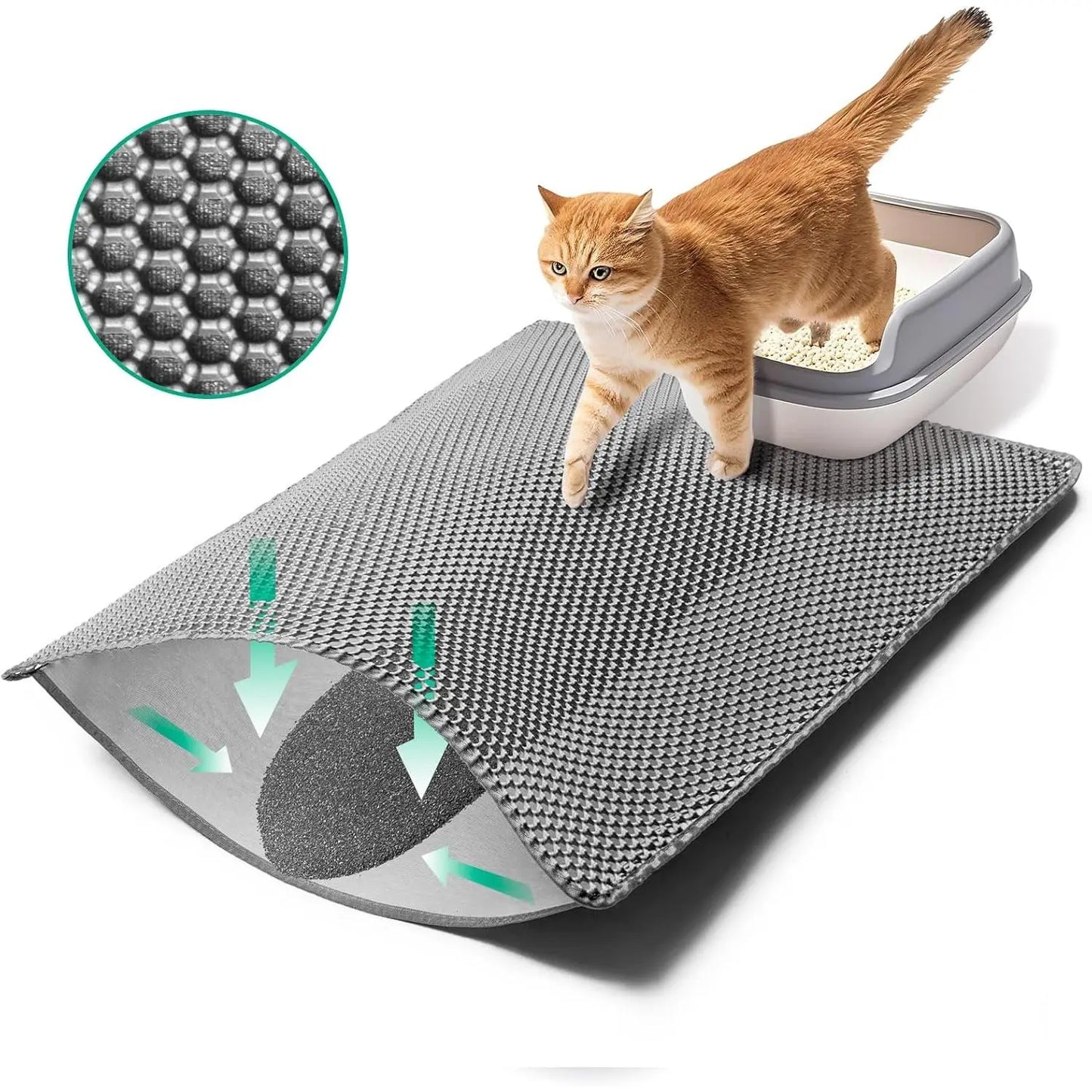 24''X 18'' Large Litter Mat, 2 Layer Cat Litter Mat Litter Trapping Mat,Litter Box Mats for Floor, Cats Litterbox Catcher Rug for Kitty Pet, Waterproof Urine Proof,Non-Slip