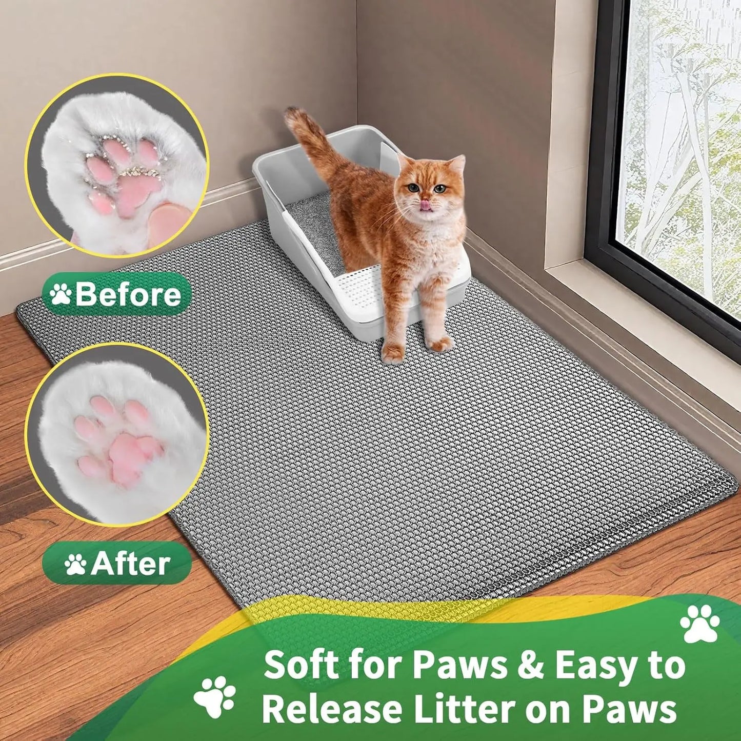 24''X 18'' Large Litter Mat, 2 Layer Cat Litter Mat Litter Trapping Mat,Litter Box Mats for Floor, Cats Litterbox Catcher Rug for Kitty Pet, Waterproof Urine Proof,Non-Slip