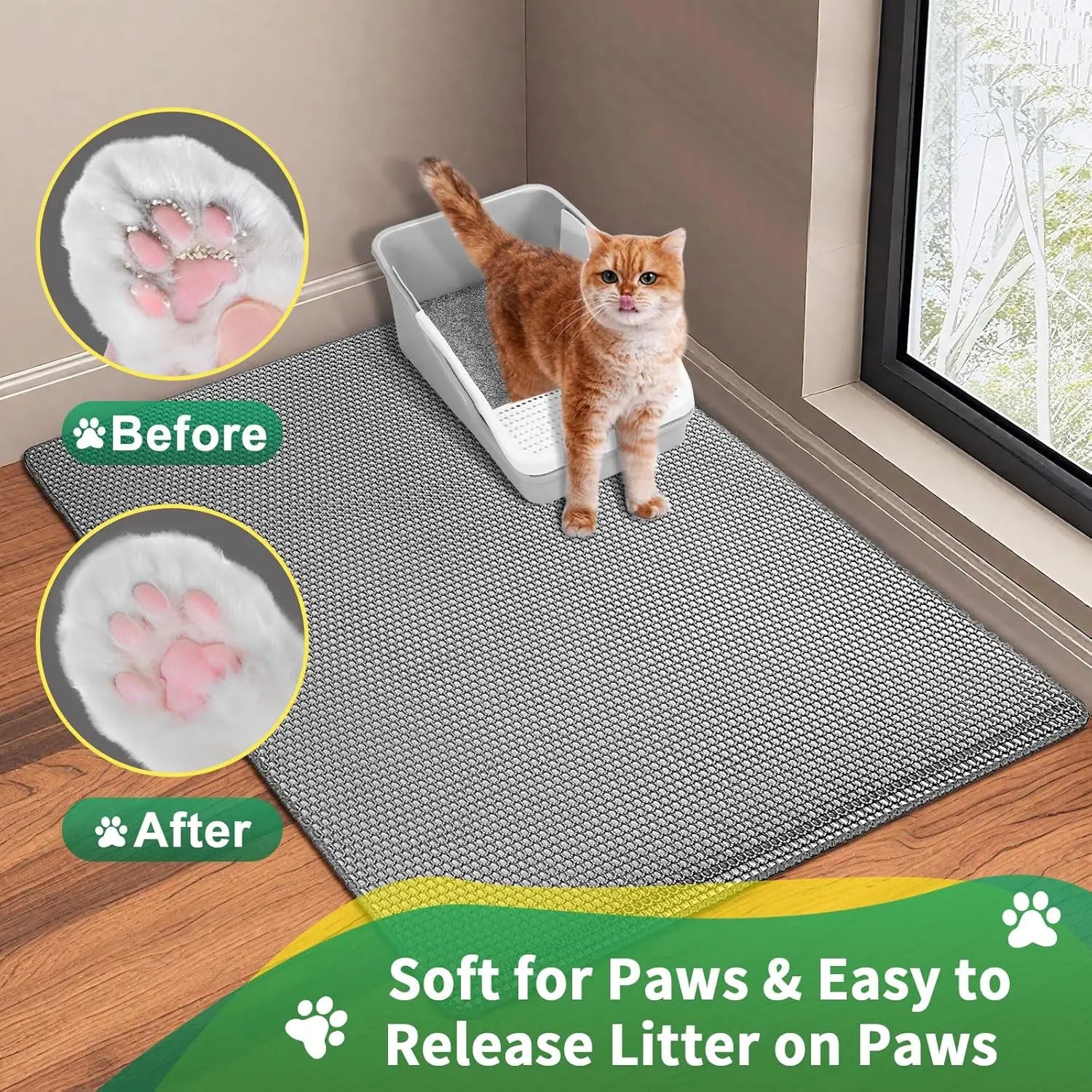 24''X 18'' Large Litter Mat, 2 Layer Cat Litter Mat Litter Trapping Mat,Litter Box Mats for Floor, Cats Litterbox Catcher Rug for Kitty Pet, Waterproof Urine Proof,Non-Slip