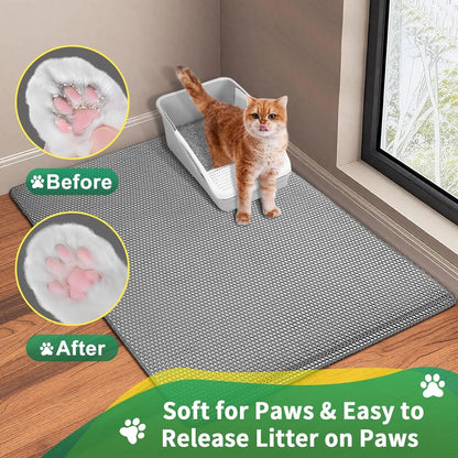 24''X 18'' Large Litter Mat, 2 Layer Cat Litter Mat Litter Trapping Mat,Litter Box Mats for Floor, Cats Litterbox Catcher Rug for Kitty Pet, Waterproof Urine Proof,Non-Slip